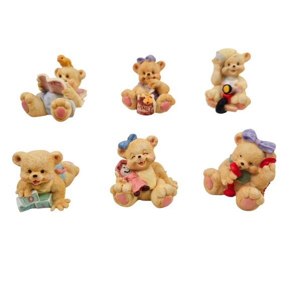 Cherished Teddies Mini Figurines Set Of 6 Hand Painted Bears Resin Vintage - Picture 2 of 9